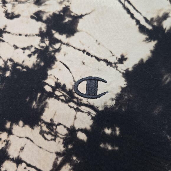 Champion Shirt Womens Large Black Tan Tie Dye Long Sleeve Crewneck Grunge Bleach - Picture 2 of 9